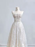 Niulatu Strapless Beaded Tulle Long Wedding Dress with Beaded Sparkly Lace Ball Gown Quincea?era Dress HZ1031
