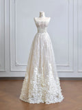 Niulatu Strapless Beaded Tulle Long Wedding Dress with Beaded Sparkly Lace Ball Gown Quincea?era Dress HZ1031