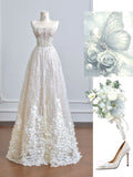 Niulatu Strapless Beaded Tulle Long Wedding Dress with Beaded Sparkly Lace Ball Gown Quincea?era Dress HZ1031