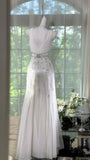 Niulatu White V-Neck Empire Prom Dress with Beading Sparkly Chiffon Formal Dress Graduation Dress HZ1031