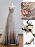 Niulatu Strapless A-Line Prom Dresses Sparkly Sequin Quinceanera Dress Sweet 16th Birthday Outfit HZ1031