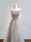 Niulatu Strapless A-Line Prom Dresses Sparkly Sequin Quinceanera Dress Sweet 16th Birthday Outfit HZ1031