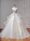 Niulatu White Sweetheart Neck Wedding Dress Long Ball Gowns Tulle Beaded Quinceanera Dress Bridal Gown HZ1031