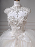 Niulatu White Sweetheart Neck Wedding Dress Long Ball Gowns Tulle Beaded Quinceanera Dress Bridal Gown HZ1031