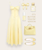 Niulatu Butter Yellow Spaghetti Strap Tea Length Party Dress Cute Ball Gown 16th Birthday Outfit HZ1031