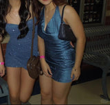 Niulatu Blue Strapless Sheath Short Homecoming Dress Fashion Sparkly Party Dress Satin 18th Birthday Outfit HZ1031