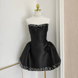 Niulatu Black Strapless Short Ball Gown Sequin Formal Dress Homecoming Dresses Satin Elegant Birthday Outfit Party Dresses HZ1031