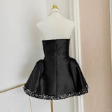 Niulatu Black Strapless Short Ball Gown Sequin Formal Dress Homecoming Dresses Satin Elegant Birthday Outfit Party Dresses HZ1031