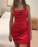 Niulatu Red Spaghetti Strap Sheath Short Formal Dress Homecoming Dresses Satin Elegant Birthday Outfit Party Dresses HZ1031