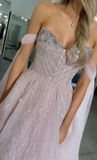 Niulatu Pink Off-the-Shoulder A-Line Prom Dresses Glitter Tulle Evening Gowns Sweet 18th Birthday Dress Graduation Dress HZ1031