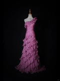 Niulatu Purple One Shoulder Formal Dress Mermaid Chiffon Evening Gowns Stunning Prom Dresses HZ1031