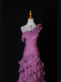 Niulatu Purple One Shoulder Formal Dress Mermaid Chiffon Evening Gowns Stunning Prom Dresses HZ1031