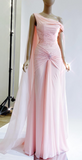 Niulatu Pink Formal Dress Boat Neck Sheath Evening Gowns Stunning Chiffon Beaded 18th Birthday Dress HZ1031