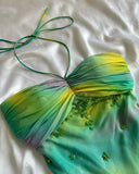 Niulatu Gradient Green Halter Sheath Prom Dresses Elegant Beaded Chiffon Formal Dress Pool Party Dress Holiday Dress HZ1031