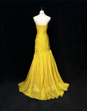 Niulatu Yellow Mermaid Evening Gowns Strapless Tulle Long Prom Dresses Vintage Formal Dresses HZ1031