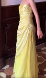 Niulatu Butter Yellow Sheath Formal Dress Elegant Strapless Satin Chiffon Evening Gowns Beaded Graduation Prom Dresses HZ1031