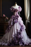 Niulatu Purple Ball Gown Tulle Formal Dress Elegant V-neck Quinceanera Dress Long Prom Dresses HZ1031