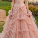 Niulatu Blush Pink Ball Gown Tulle Quinceanera Dress Sweet 16 Dress Sweetheart Long Prom Dresses HZ1031