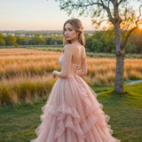Niulatu Blush Pink Ball Gown Tulle Quinceanera Dress Sweet 16 Dress Sweetheart Long Prom Dresses HZ1031