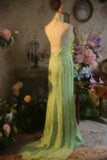 Niulatu Green Sheath Beaded Graduation Dress Spaghetti Straps Open Back Vintage Evening Gown 18th Birthday HZ1031