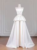 Niulatu Strapless Bridal Dress Lace Satin Bow A-Line Wedding Dress Bridal Dress HZ1031