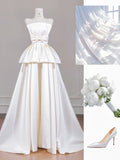 Niulatu Strapless Bridal Dress Lace Satin Bow A-Line Wedding Dress Bridal Dress HZ1031