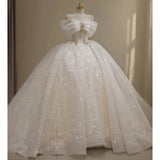 Niulatu Off-the-shoulder Ball Gown Bridal Dress Glitter Tulle Wedding Dress Beaded Bridal Gown HZ1031