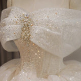 Niulatu Off-the-shoulder Ball Gown Bridal Dress Glitter Tulle Wedding Dress Beaded Bridal Gown HZ1031