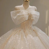Niulatu Off-the-shoulder Ball Gown Bridal Dress Glitter Tulle Wedding Dress Beaded Bridal Gown HZ1031