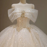 Niulatu Off-the-shoulder Ball Gown Bridal Dress Glitter Tulle Wedding Dress Beaded Bridal Gown HZ1031