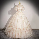 Niulatu Off-the-shoulder Light Champagne Ball Gown Quinceanera Dress Organza Sweet 16 Dress HZ1031