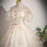 Niulatu Off-the-shoulder Light Champagne Ball Gown Quinceanera Dress Organza Sweet 16 Dress HZ1031