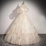 Niulatu Off-the-shoulder Light Champagne Ball Gown Quinceanera Dress Organza Sweet 16 Dress HZ1031