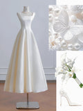 Niulatu Ivory Square Neck Bridal Dress A-Line Satin Wedding Dress Simple Bridesmaid Dress HZ1031