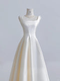 Niulatu Ivory Square Neck Bridal Dress A-Line Satin Wedding Dress Simple Bridesmaid Dress HZ1031