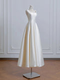 Niulatu Ivory Square Neck Bridal Dress A-Line Satin Wedding Dress Simple Bridesmaid Dress HZ1031