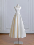 Niulatu Ivory Square Neck Bridal Dress A-Line Satin Wedding Dress Simple Bridesmaid Dress HZ1031