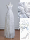 Niulatu Ivory Strapless Bridal Gown A-Line Tulle Beaded Wedding Dress Modest Applique Bridal Dress HZ1031