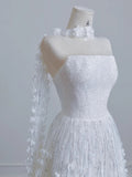Niulatu Ivory Strapless Bridal Gown A-Line Tulle Beaded Wedding Dress Modest Applique Bridal Dress HZ1031