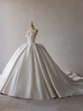 Niulatu Ivory Sweetheart Bridal Gown Satin Ball Gown Wedding Dress Modest Bridal Dress HZ1031