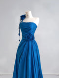 Niulatu Blue A-Line Evening Dress Satin Birthday Wear Strapless Graduation Prom Dresses HZ1031