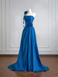 Niulatu Blue A-Line Evening Dress Satin Birthday Wear Strapless Graduation Prom Dresses HZ1031