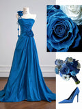 Niulatu Blue A-Line Evening Dress Satin Birthday Wear Strapless Graduation Prom Dresses HZ1031