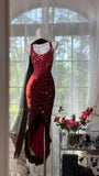 Niulatu Gradient Burgundy Sheath Evening Dress Vintage Chiffon Short Formal Dress HZ1031