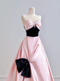 Niulatu Pink A-Line Long Prom Dresses Satin Sweetheart Formal Evening Dress Sweet 16 Dress HZ1031