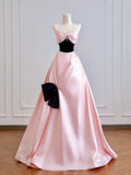 Niulatu Pink A-Line Long Prom Dresses Satin Sweetheart Formal Evening Dress Sweet 16 Dress HZ1031
