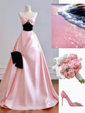 Niulatu Pink A-Line Long Prom Dresses Satin Sweetheart Formal Evening Dress Sweet 16 Dress HZ1031