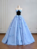 Niulatu Blue A-Line Long Prom Dresses Satin Sweetheart Bow Formal Evening Dress Sweet 16 Dress HZ1031