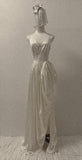 Niulatu White A-Line V-Neck Bridal Gowns Elegant Satin Wedding Dress Slit Backless Bridal Dress HZ1031