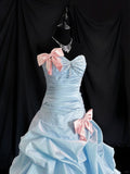 Niulatu Blue Ball Gown Prom Dress Sweetheart Neck Satin Quinceanera Dress Bow Sweet 16 Dress HZ1031